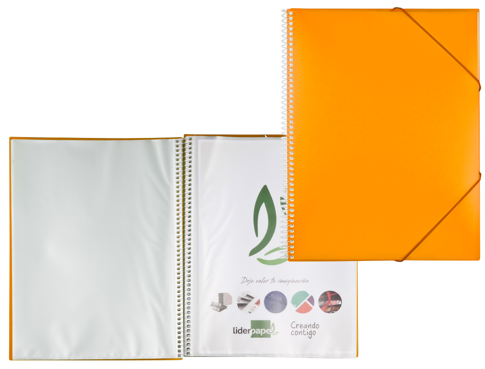 Carpeta liderpapel escaparate con espiral 80 fundas polipropileno din a4 naranja