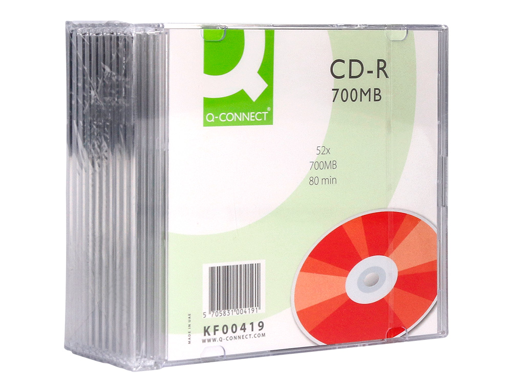 Cd-r q-connect capacidad 700mb duracion 80min velocidad 52x caja slim