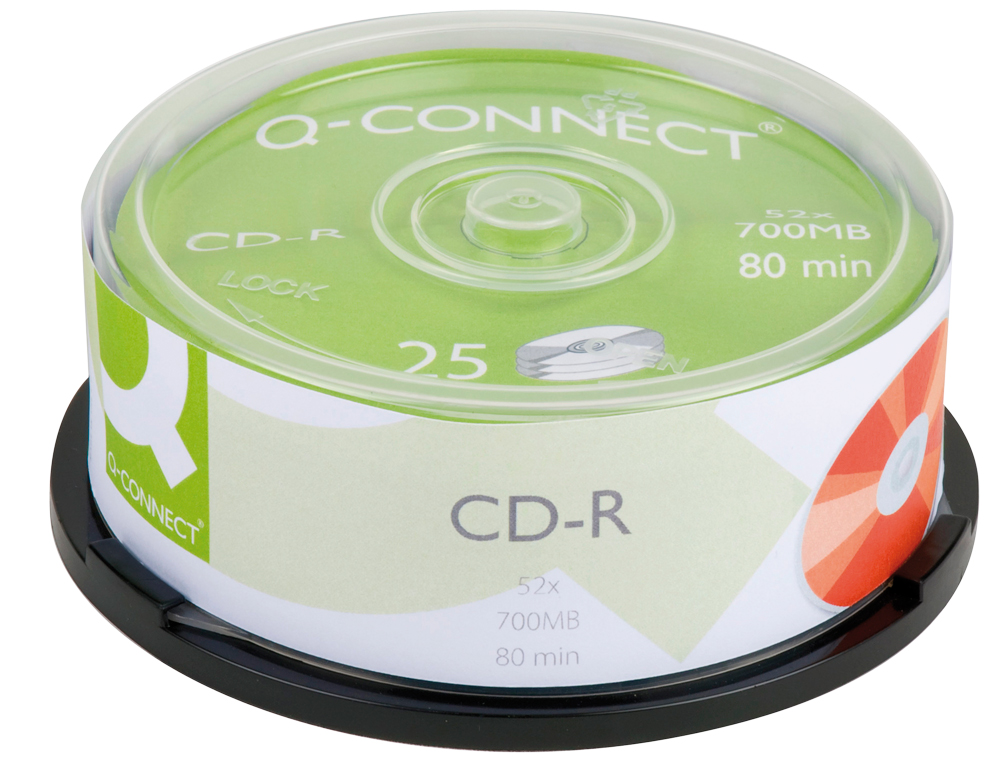 Cd-r q-connect capacidad 700mb duracion 80min velocidad 52x bote de 25 unidades