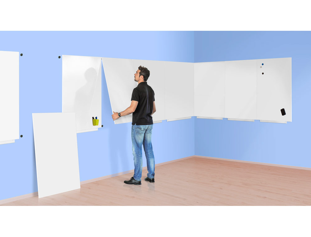 PIZARRA ROCADA MAGNETICA BLANCA CON SISTEMA SKI WHITEBOARD 100X150 CM