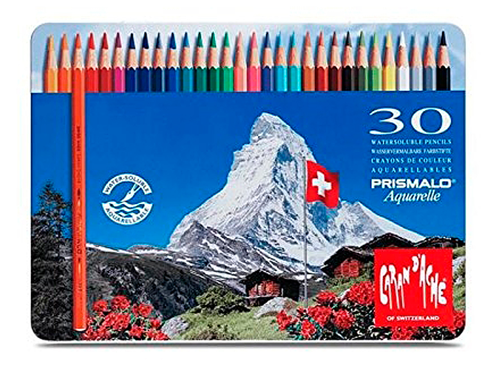 Lapices de colores caran d'ache acuarelables caja metalica de 30 colores surtidos