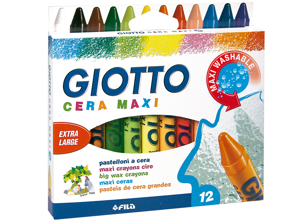 Lapices cera giotto maxi caja de 12 colores surtidos