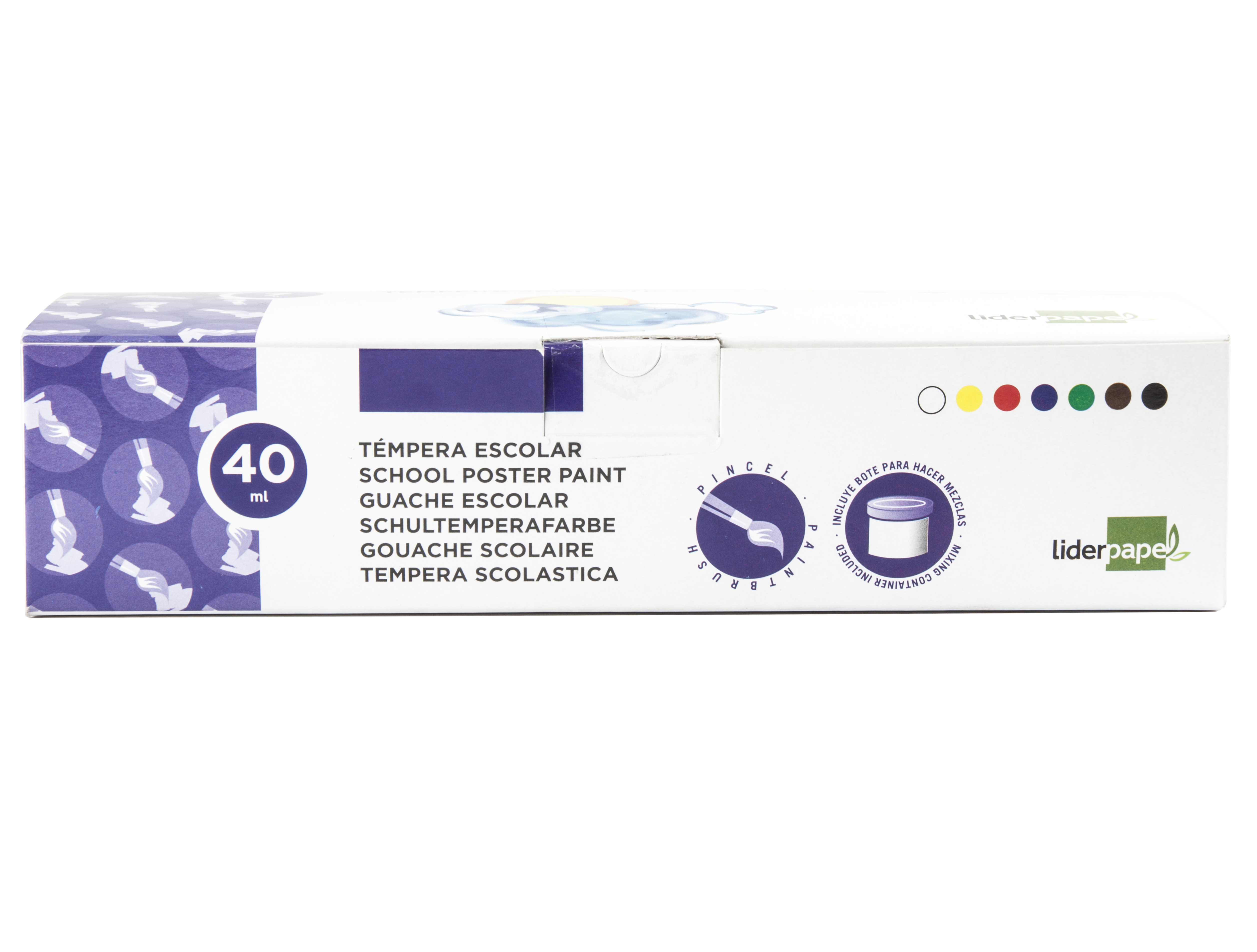 Tempera liderpapel escolar 40 ml caja 7 colores surtidos + pincel