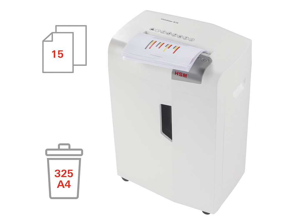 DESTRUCTORA DE DOCUMENTOS HSM SHREDSTAR X15 CAPACIDAD DE CORTE 15 H EN PARTICULAS DESTRUYEGRAPAS CLIPS CD Y TARJETAS