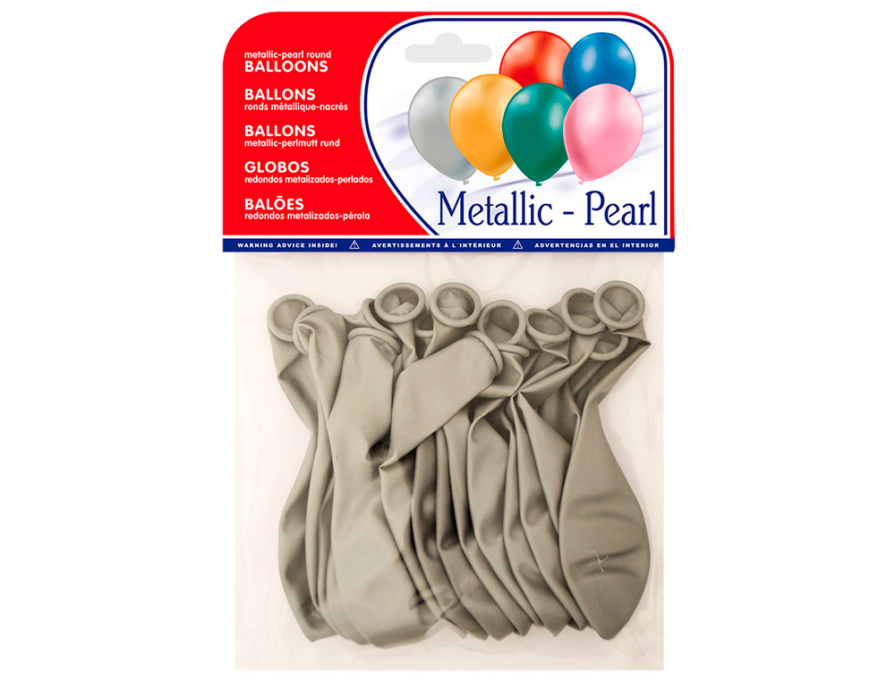 Globo 100% latex biodegradable metalizado plata bolsa de 15 unidades