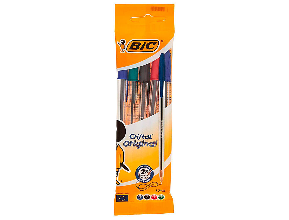 Boligrafo bic cristal original bolsa de 5 unidades colores surtidos 2 azul /1 negro /1 rojo /1 verde