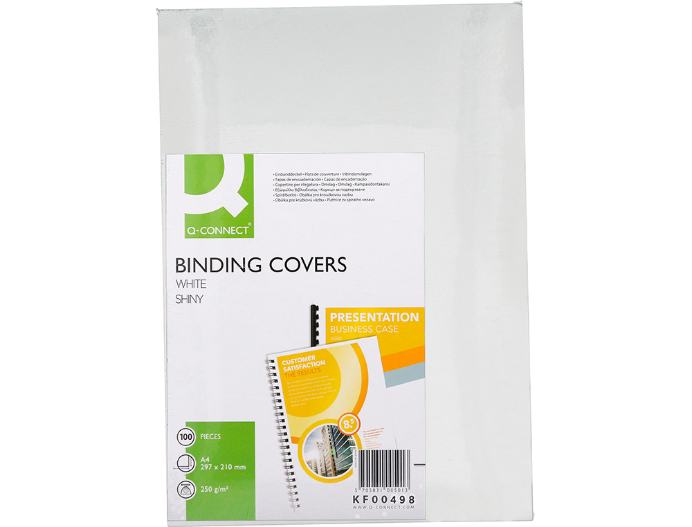 TAPA DE ENCUADERNACION Q-CONNECT CARTON DIN A4 BLANCO BRILLANTE 250 GR CAJA DE 100 UNIDADES