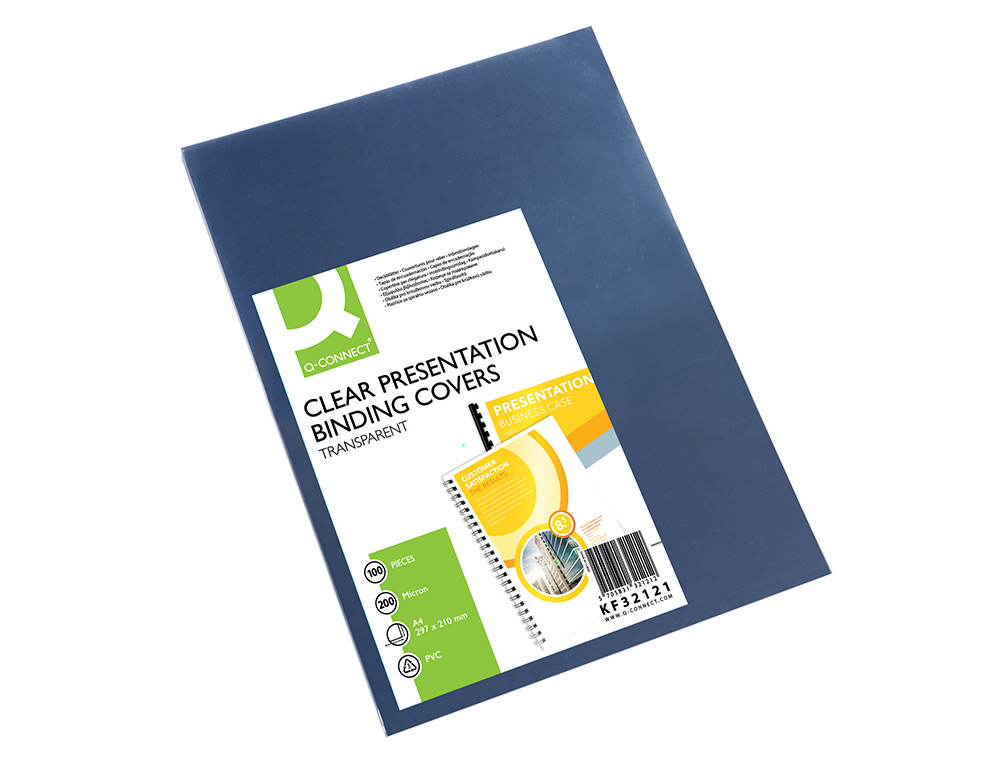 TAPA DE ENCUADERNACION Q-CONNECT PVC DIN A4 INCOLORA 200 MC PAQUETE DE 100 UNIDADES