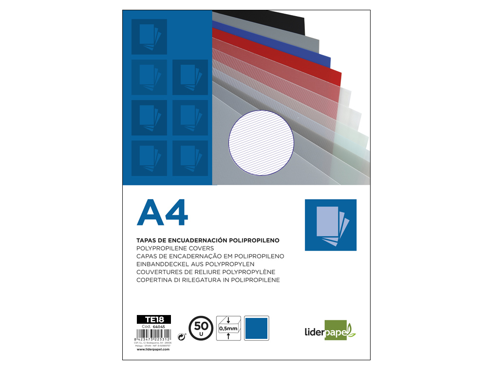 TAPA ENCUADERNACION LIDERPAPEL POLIPROPILENO RAYADO A4 0.5MM AZUL PAQUETE DE 100 UNIDADES