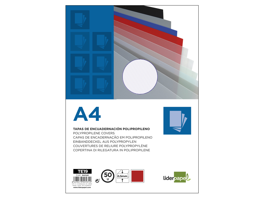 TAPA ENCUADERNACION LIDERPAPEL POLIPROPILENO RAYADO A4 0.5MM ROJO PAQUETE DE 100 UNIDADES