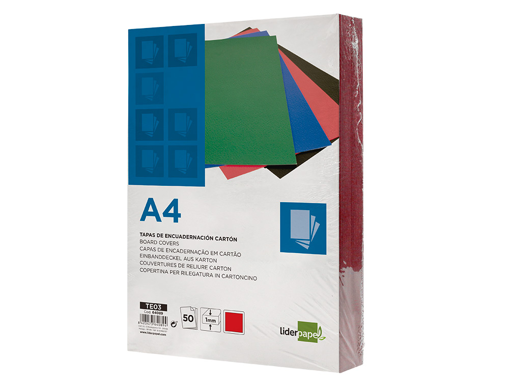 TAPA ENCUADERNACION LIDERPAPEL CARTON A4 1MM ROJA PAQUETE DE 50 UNIDADES