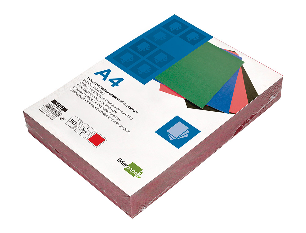 TAPA ENCUADERNACION LIDERPAPEL CARTON A4 1MM ROJA PAQUETE DE 50 UNIDADES