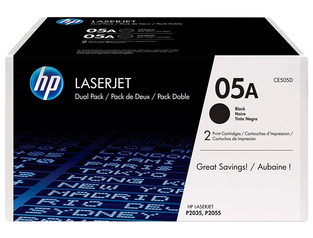 Toner hp 05a laserjet p2033 / 2035 / 2036 / 2037 / 2054 / 2055 / 2056 / 2057 negro pack de 2 unidade