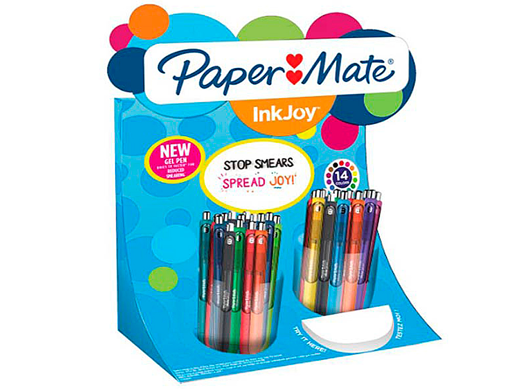 Boligrafo paper mate inkjoy retractil gel pen trazo 0,7 mm expositor de 60 unidades colores surtidos