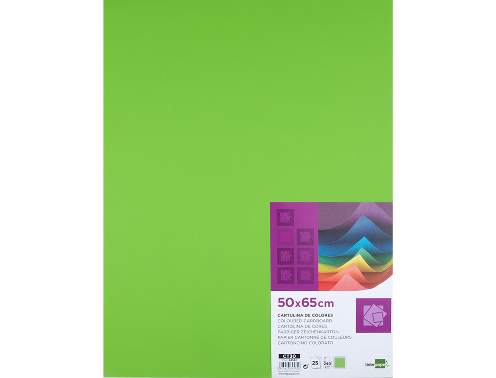 Cartulina liderpapel 50x65 cm 240g/m2 verde paquete de 25 hojas