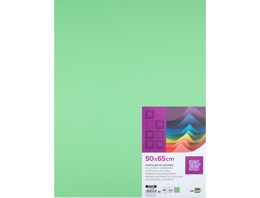 Cartulina liderpapel 50x65 cm 240g/m2 verde hierba paquete de 25 hojas