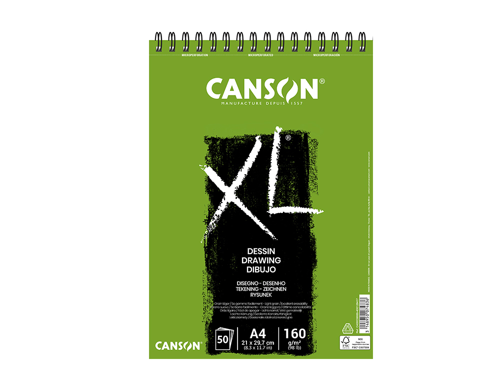 Bloc dibujo canson xl dessin din a4 liso microperforado espiral 21x29,7 cm 50 hojas 160 gr