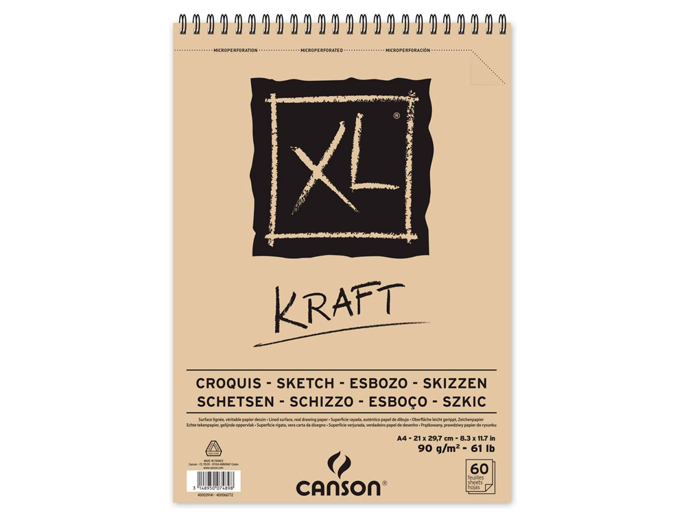 Bloc dibujo esbozo canson xl kraft din a4 kraft rayado beige espiral 21x29,7 cm 60 hojas 90 gr