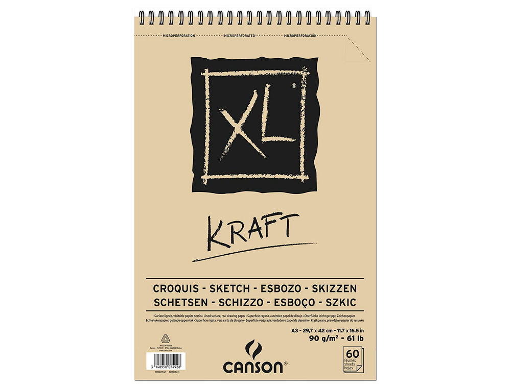 Bloc dibujo esbozo canson xl kraft din a3 kraft rayado beige espiral 29,7x42 cm 60 hojas 90 gr