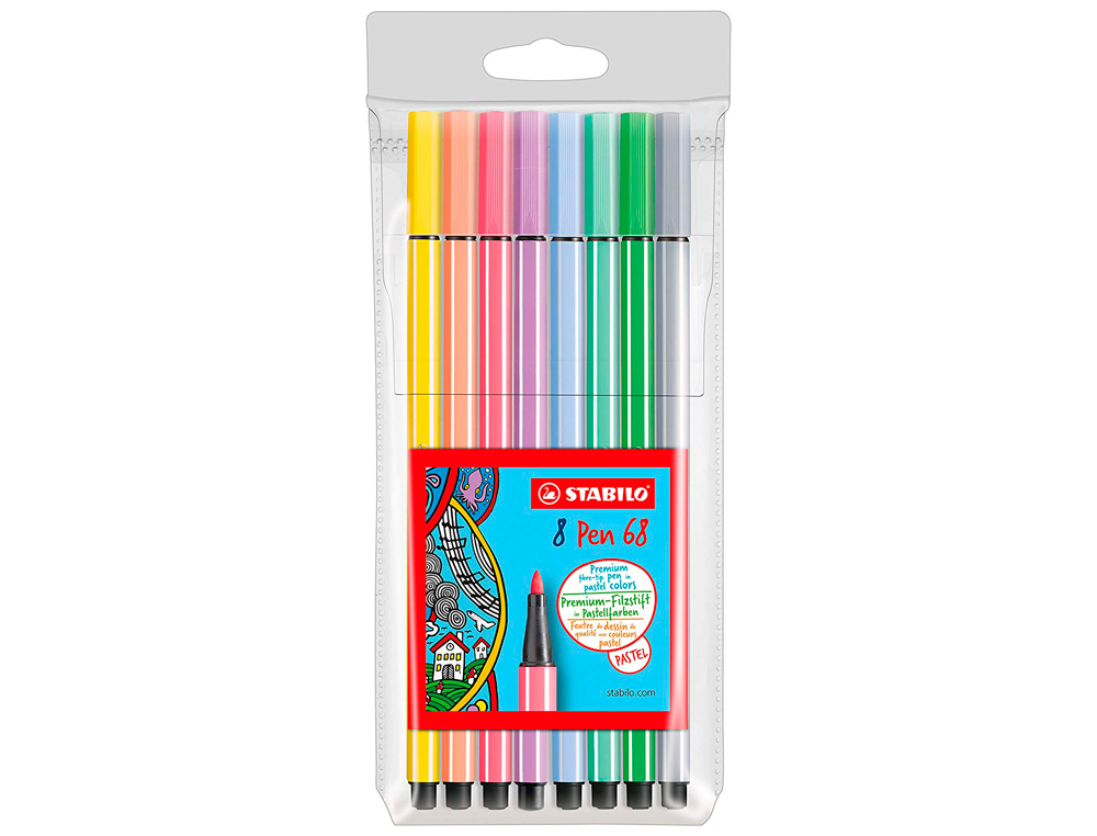 Rotulador stabilo acuarelable pen 68 estuche de 8 colores surtidos pastel