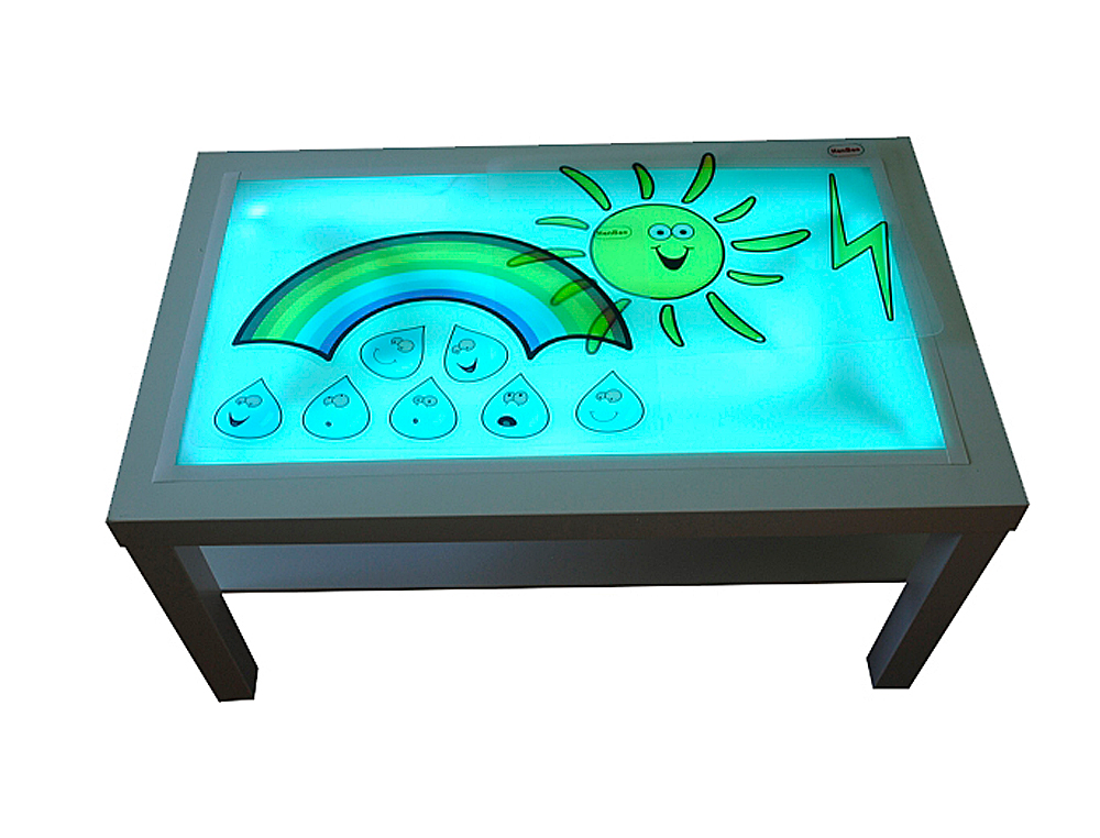 Mesa con luz henbea madera de haya superficie metacrilato blanco y luces led 90x55x45 cm