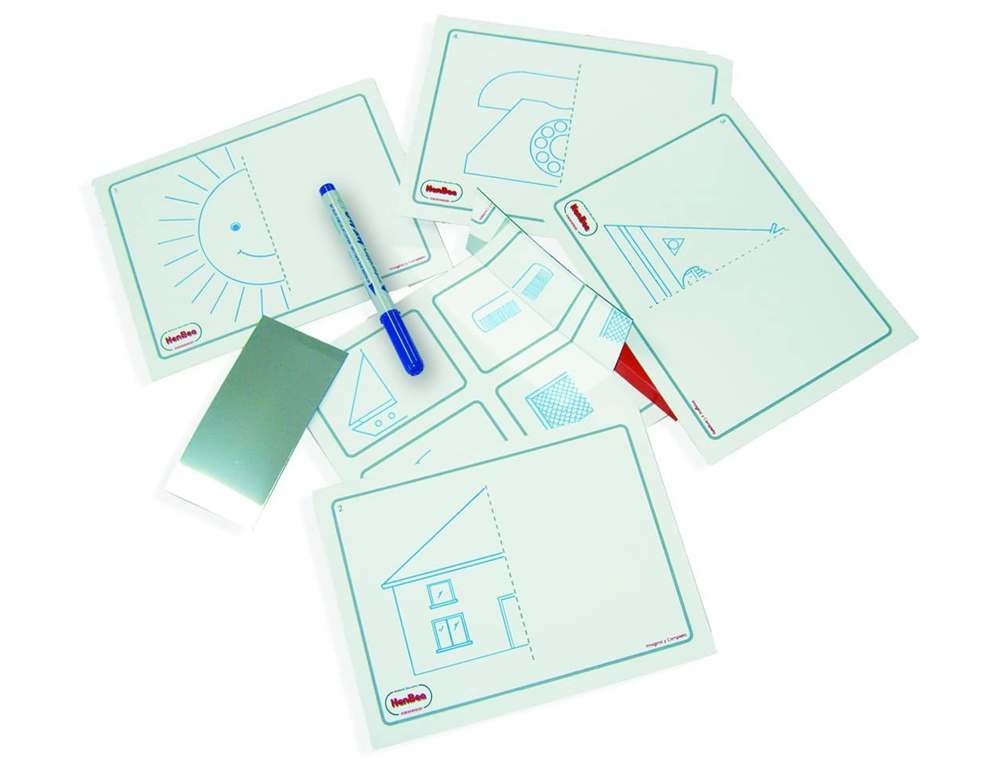 Juego tarjetas reutilizables henbea imagina y completa plastico flexible con ilustraciones 21x15 cm