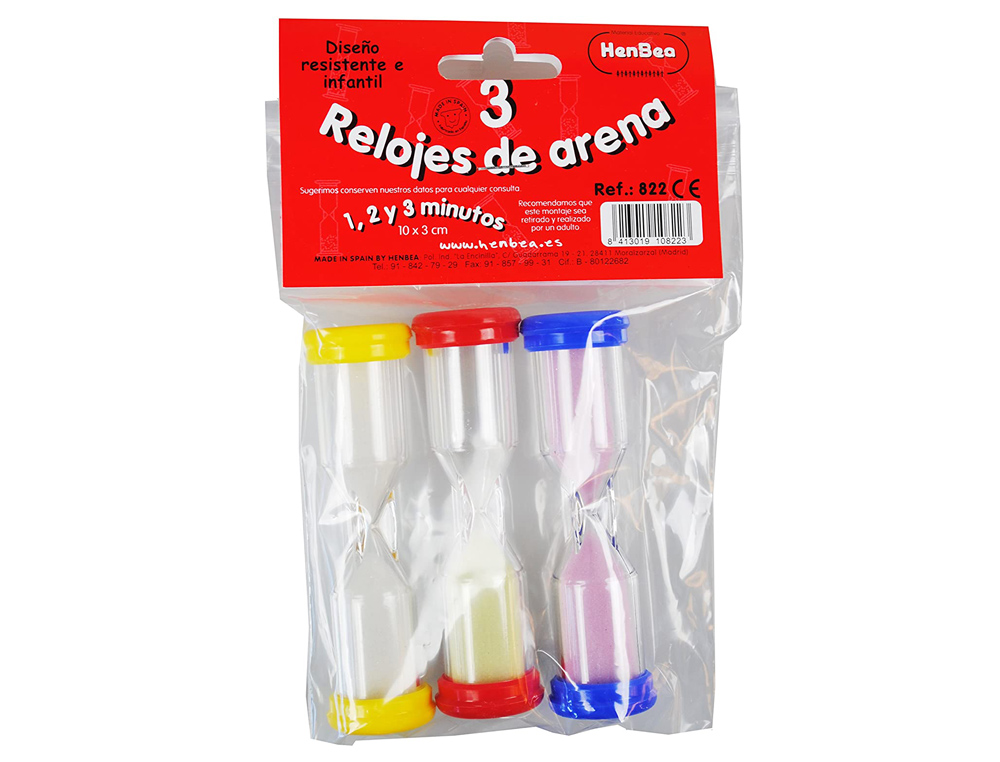 Reloj de arena henbea plastico resistente marca de 1 a 3 minutos 10x3 cm