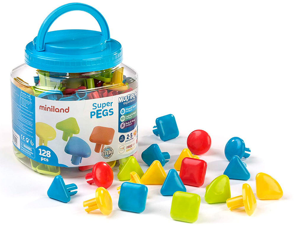 Juego miniland super pegs 128 piezas