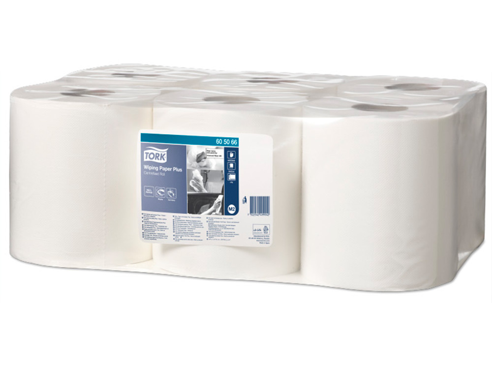 Papel secamanos central 2 capas para dispensador m2 rollo de 150,2 mt