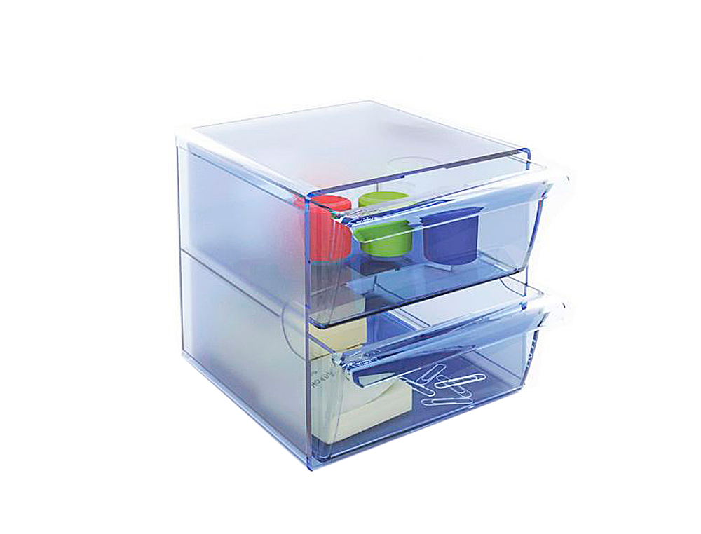 Archicubo archivo 2000 2 cajones organizador modular plastico azul transparente 190x150x150 mm