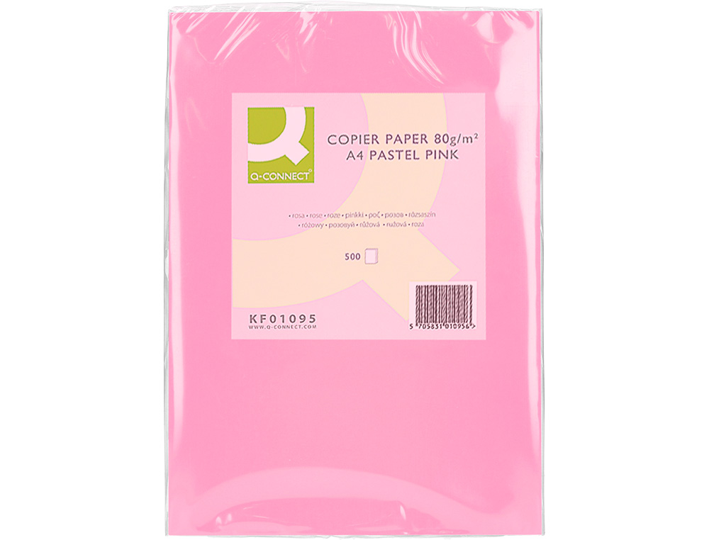 Papel color q-connect din a4 80 gr rosa paquete de 500 hojas