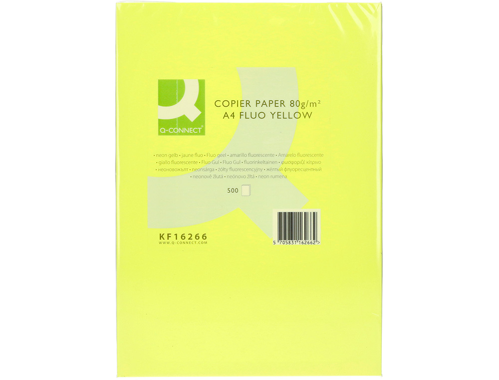 Papel color q-connect din a4 80gr amarillo neon paquete de 500 hojas