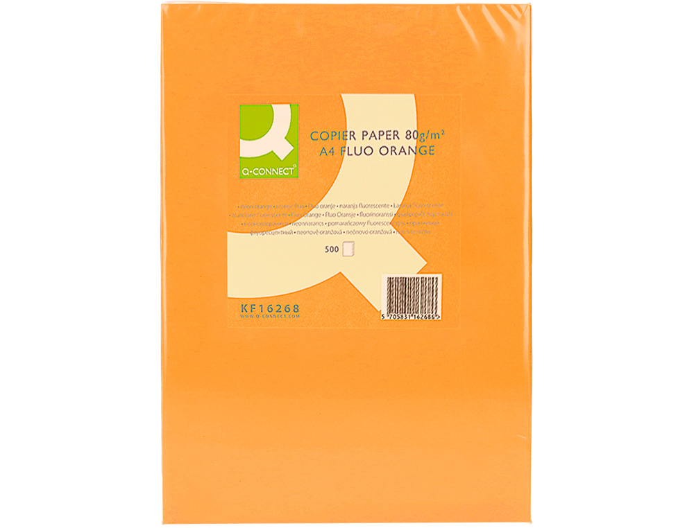 Papel color q-connect din a4 80gr naranja neon paquete de 500 hojas