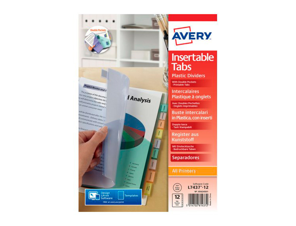 Separador avery polipropileno din a4+ con 12 pestañas personalizables