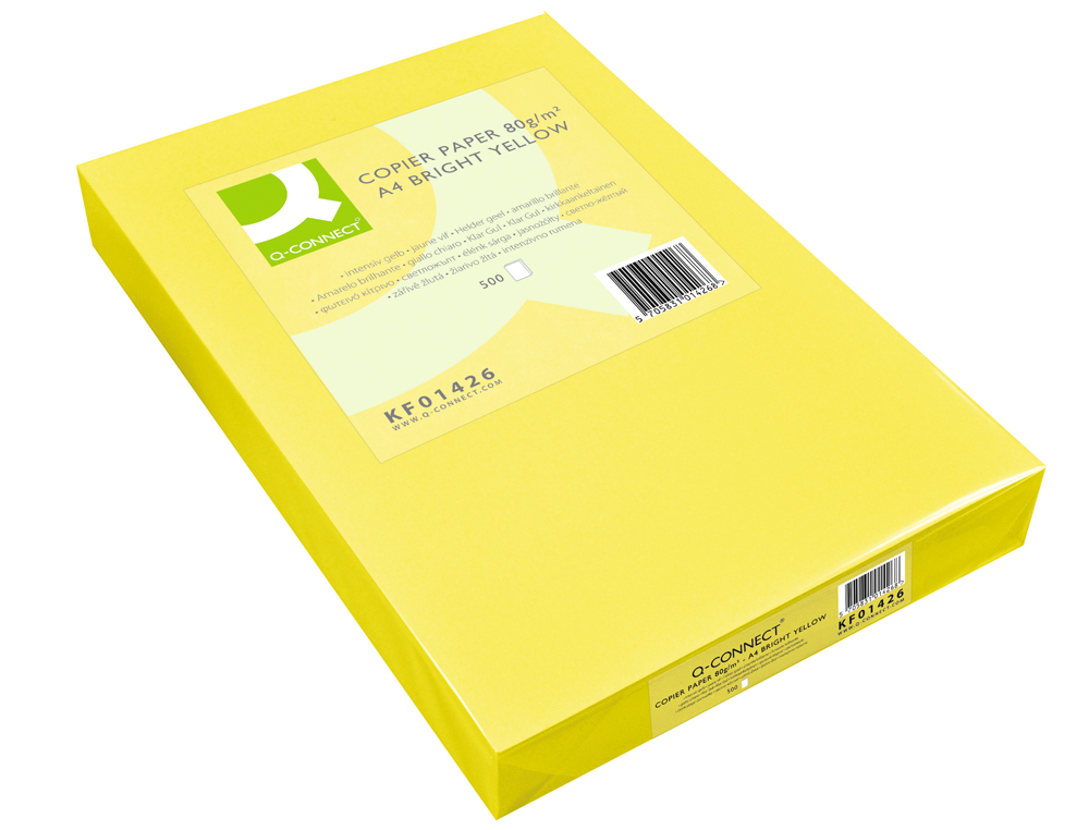 Papel color q-connect din a3 80gr amarillo neon paquete de 500 hojas