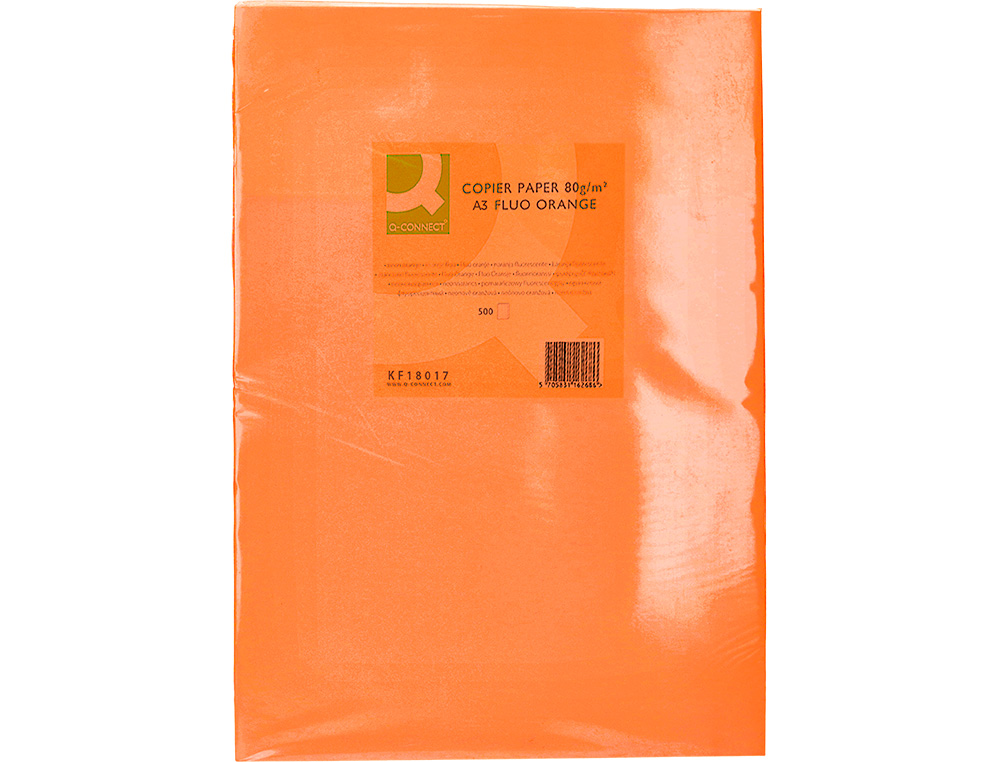 Papel color q-connect din a3 80gr naranja neon paquete de 500 hojas