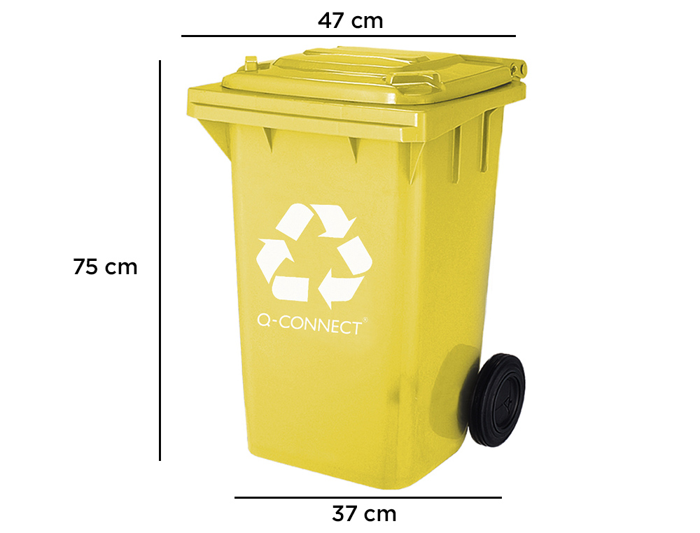 Papelera contenedor q-connect plastico amarillo para plasticos y envases metalicos 100l con tapa y r