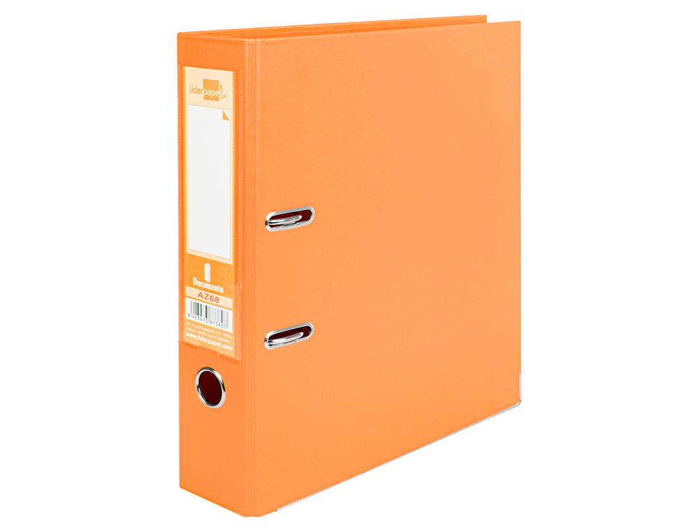 Archivador de palanca liderpapel a4 documenta forrado pvc con rado lomo 75mmnaranja compresor metalico