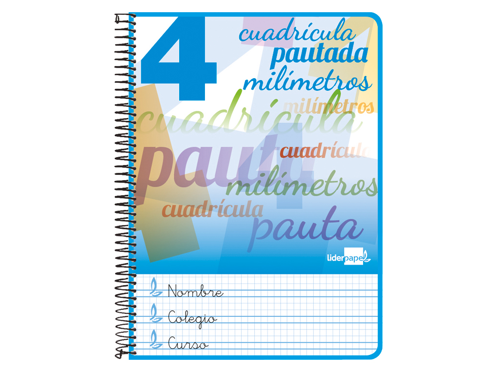 Cuaderno espiral liderpapel cuarto pautaguia tapa dura 80h75 gr cuadro pautado 5mm con margen