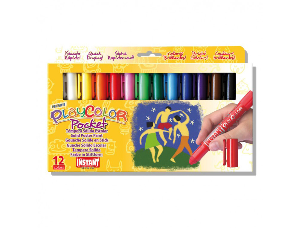 Tempera Solida en Barra Playcolor Pocket Escolar Caja de 12 Colores  Surtidos. Témperas escolares para niños . La Superpapelería