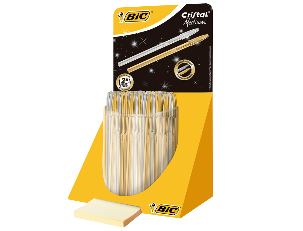 Boligrafo bic cristal linea celebration dorado y plateado expositor de 40 unidades surtidas