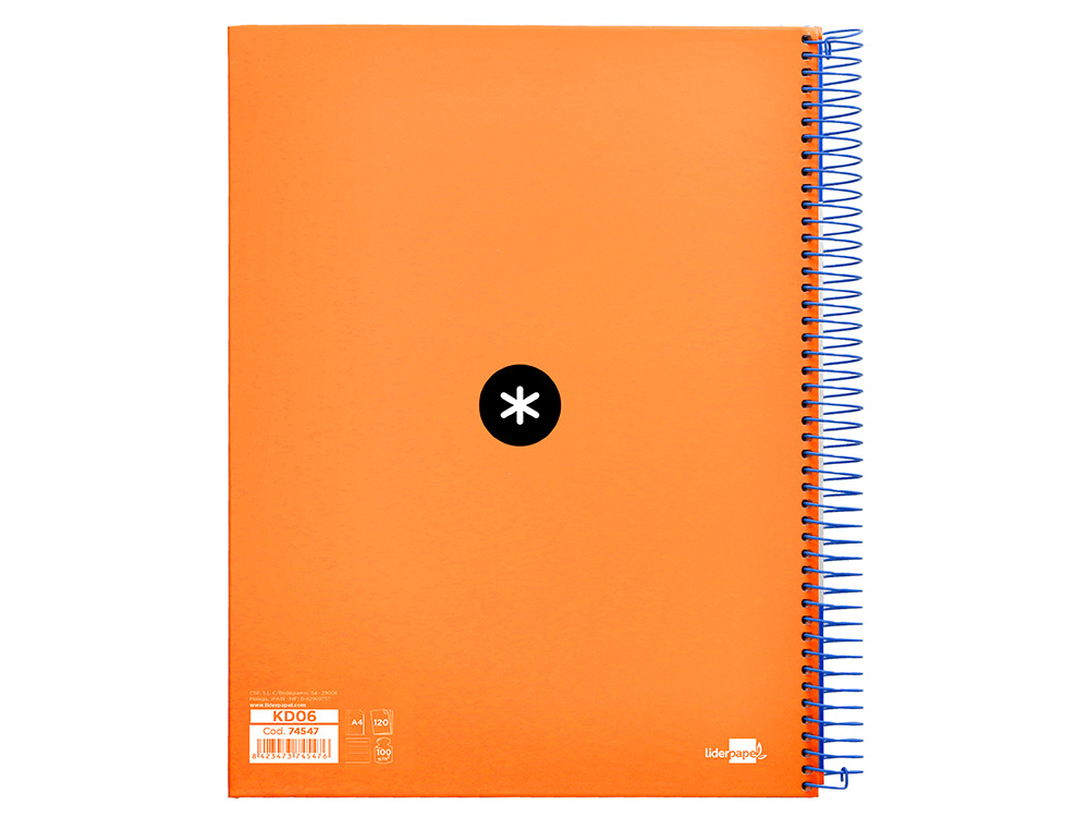 CUADERNO ESPIRAL LIDERPAPEL A4 MICRO ANTARTIK TAPA FORRADA 120H 100 GR HORIZONTAL 5 BANDAS 4 TALADROS COLOR NARANJA FLFL