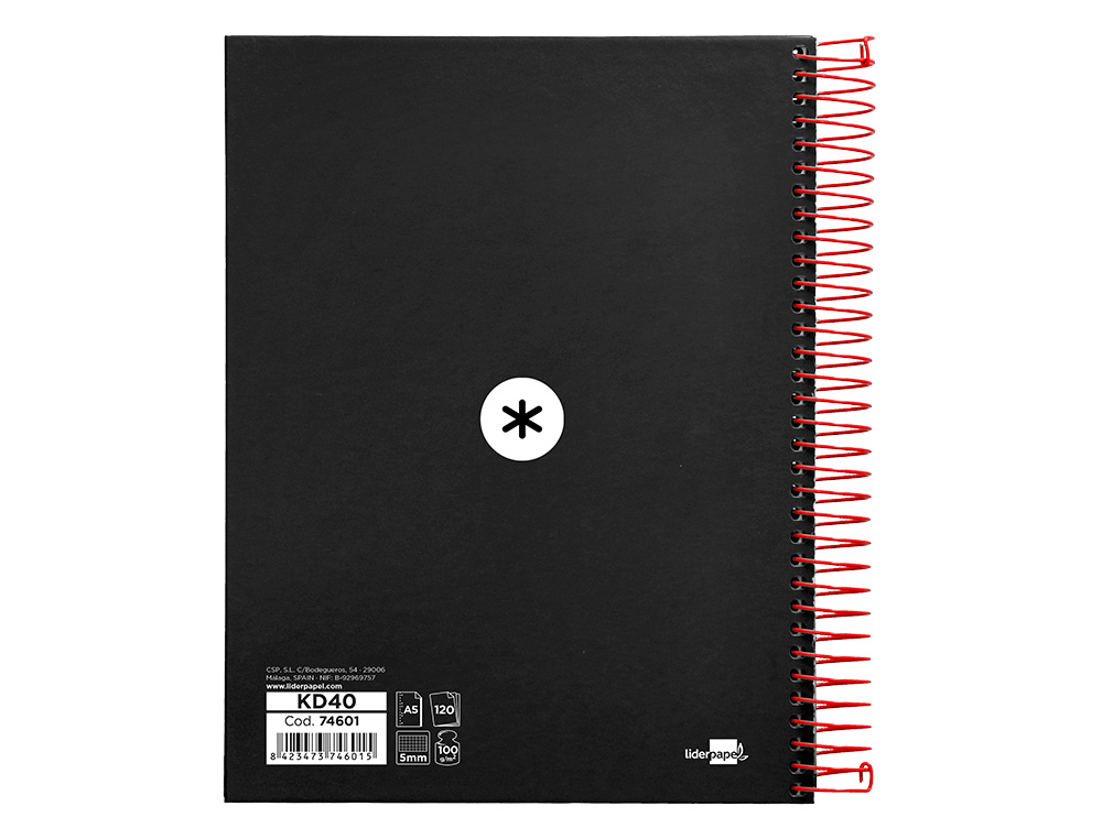 CUADERNO ESPIRAL A5 MICRO ANTARTIK TAPA FORRADA120H 90 GR CUADRO 5MM 5 BANDAS6 TALADROS COLOR NEGRO