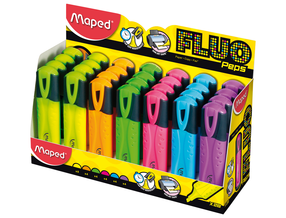 ROTULADOR MAPED FLUO PEPS CLASSIC EXPOSITOR DE 28 UNIDADES COLORES SURTIDOS