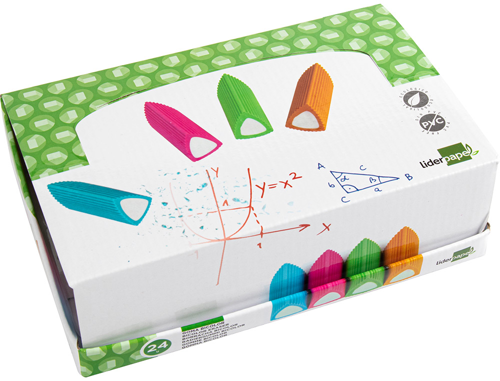 GOMA DE BORRAR LIDERPAPEL BICOLOR TRIANGULAR COLORES SURTIDOS