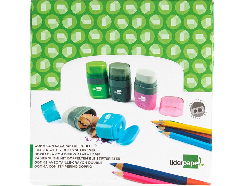 BORRACHA LIDERPAPEL COM APARA LAPIS DUPLO