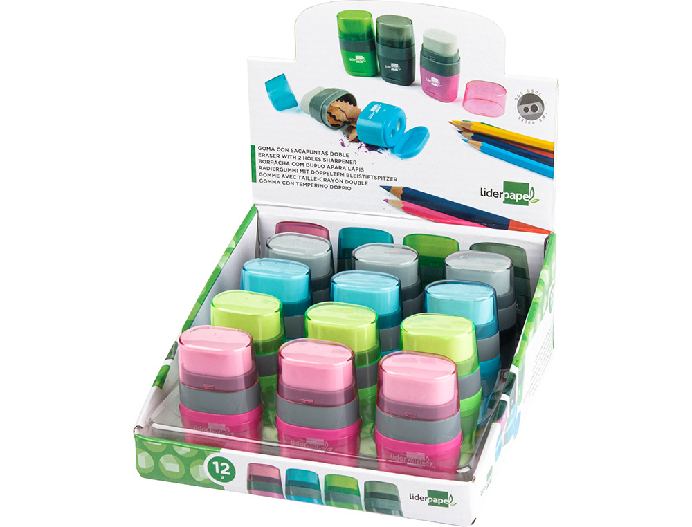 BORRACHA LIDERPAPEL COM APARA LAPIS DUPLO