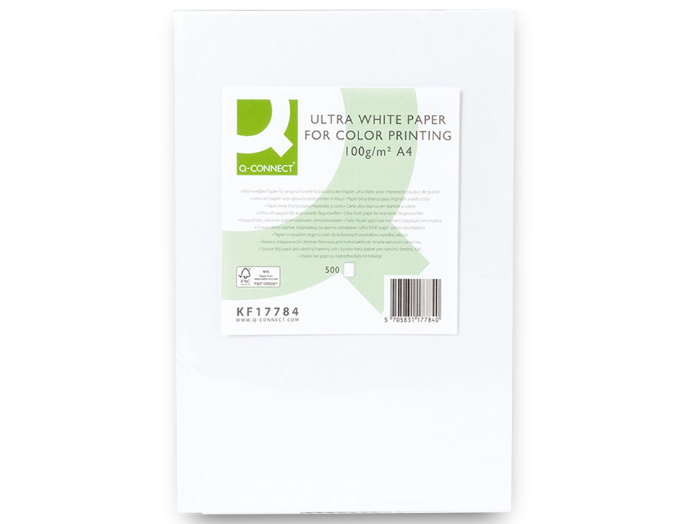 PAPEL FOTOCOPIADORA Q-CONNECT ULTRA WHITE DIN A4 100 GRAMOS PAQUETE DE 500 HOJAS
