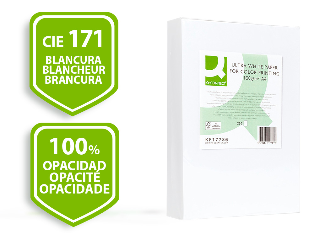 Papel fotocopiadora q-connect ultra white din a4 160 gramos paquete de 250 hojas