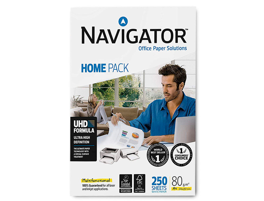 Papel fotocopiadora navigator home pack din a4 80 gramos paquete de 250 hojas